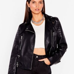 Vegan Leather Moto Jacket w Asymmetric Zip Closure